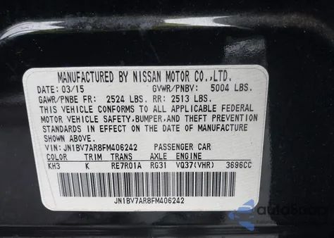 2015 Infiniti Q50 z USA, uszkodzony, nr VIN JN1BV7AR8FM406242